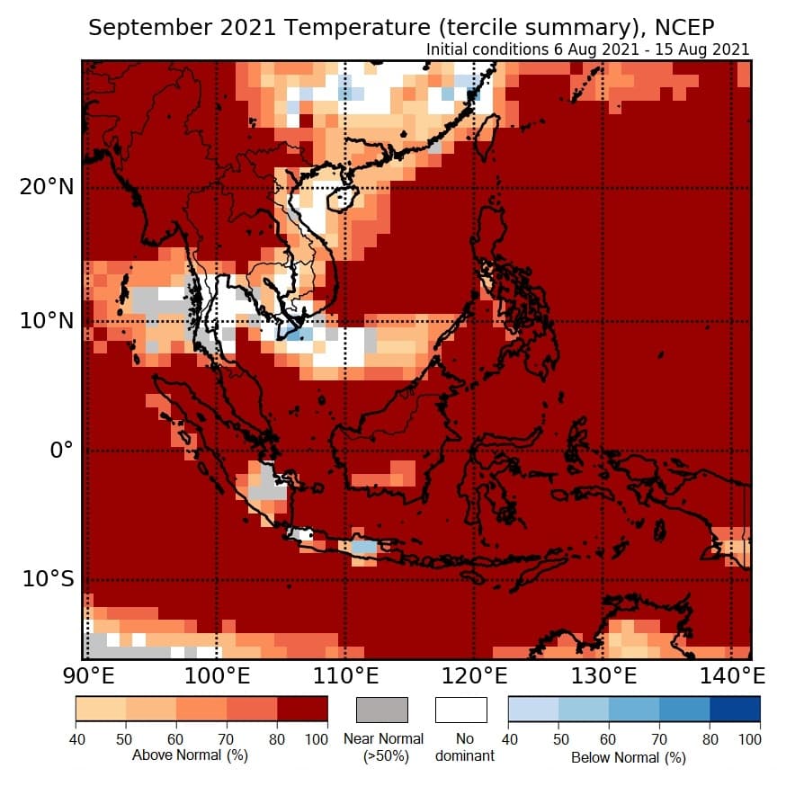 Figure 1: Temperature tercile summary predictions of NCEP model for September 2021.